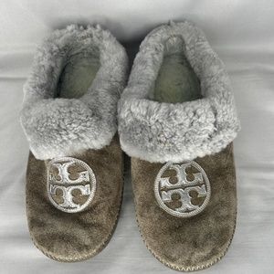 Tory Burch Coley Slippers Brown Suede Shearling Women Size 7